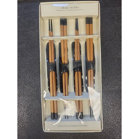 Pier 1 Imports Other - NEW Pier 1 Imports Wooden Chopsticks & Holders (Set of 4) Brown W/ Black Tips
